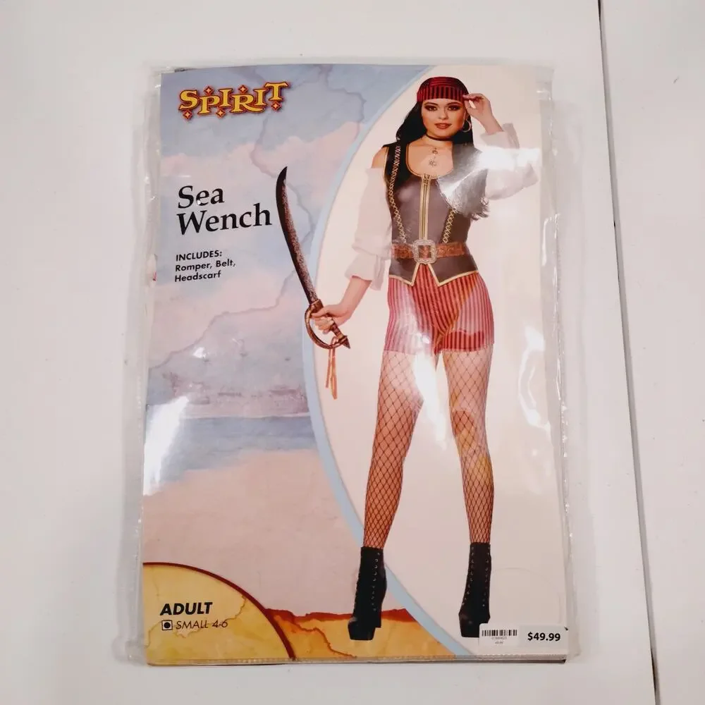 Spirit Halloween Sea Wench Women's Sm 4-6 Costume Romper, Belt, Scarf Pirate - Picture 3 of 7